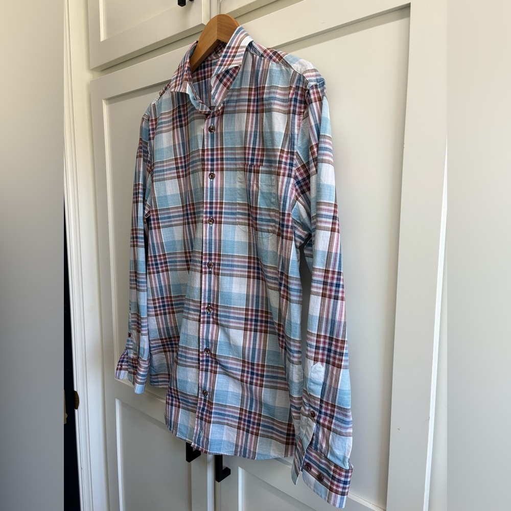 Johnnie O Shirt Mens Med Blue Plaid Top Shelf Breda Collar Preppy Cotton - Picture 3 of 6